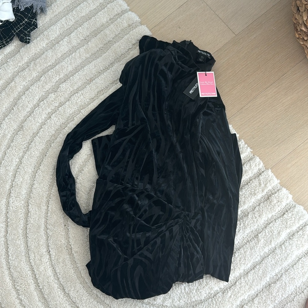 NWT PLT Black Zebra Print Devore High Neck Draped Midi velvet dress - Picture 6 of 6